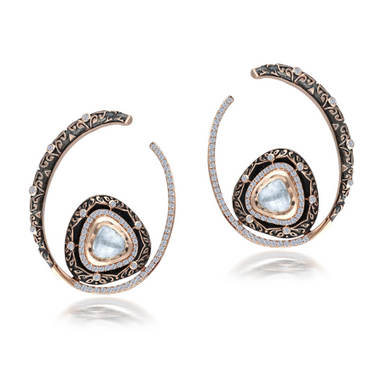 Black Hoop Enamel Earrings